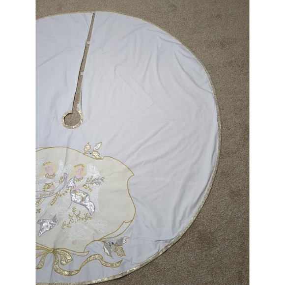 House of Hatten Appliquéd Satin Angels Christmas Tree‎ Skirt 58" Round Vintage - Picture 6 of 15